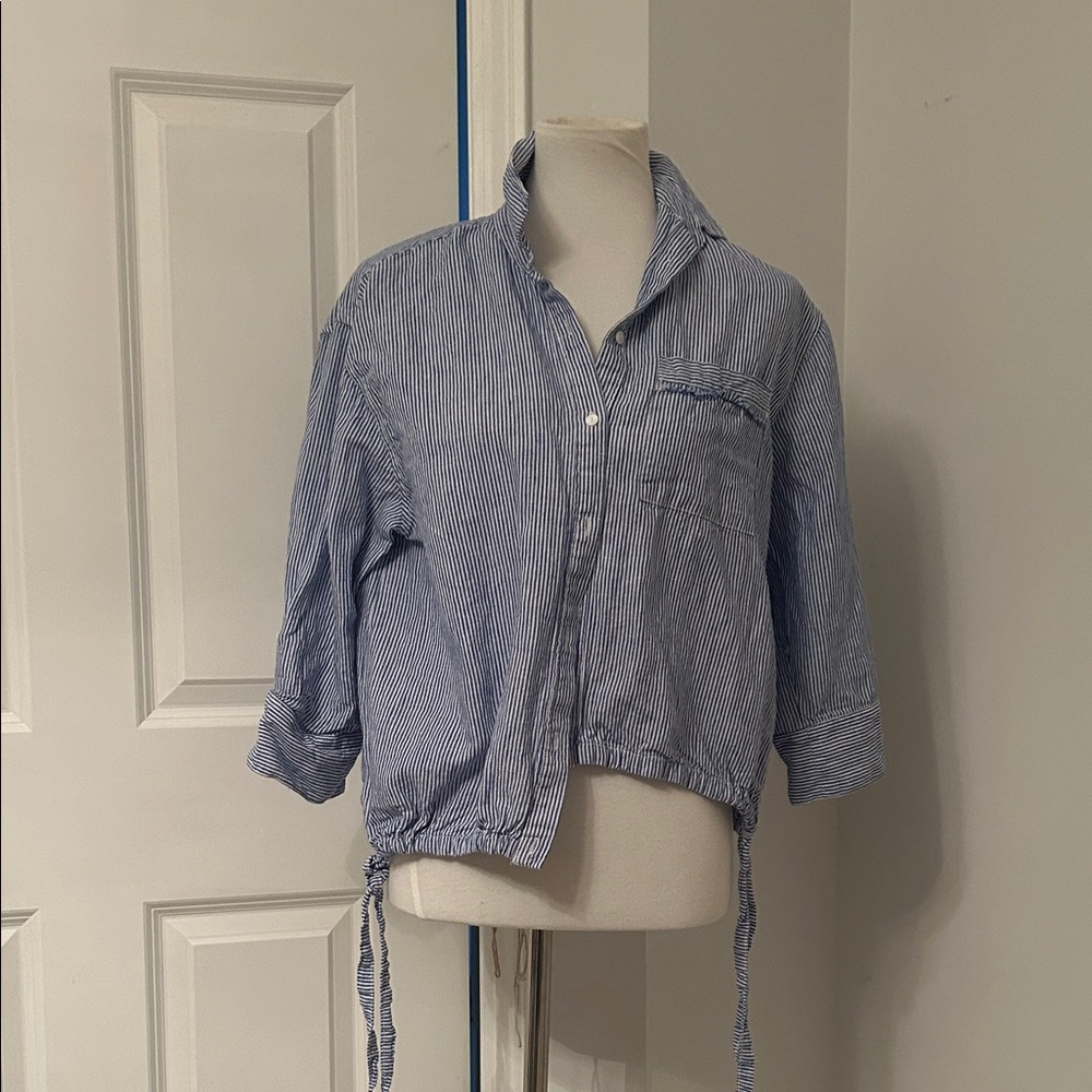 Melissa Nepton Blue and White Striped Button Up Shirt